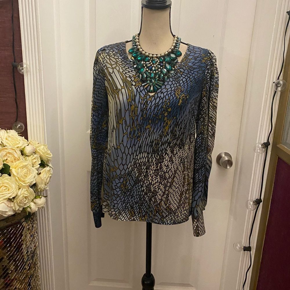 Anne Klein collection puffy sleeves 100% silk blouse, size 4